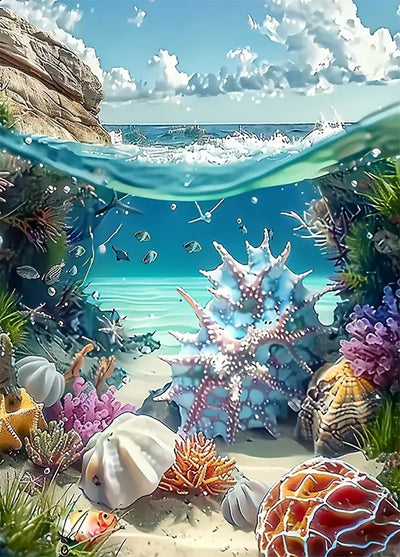 5D Diamond Painting Kits for Adults Beginners, Ocean Scenery Diamond Art, DIY Full Round Drill Diamond Dot Gem Art Kits for Adults, Home Wall Decor 11.8x15.7 Inch