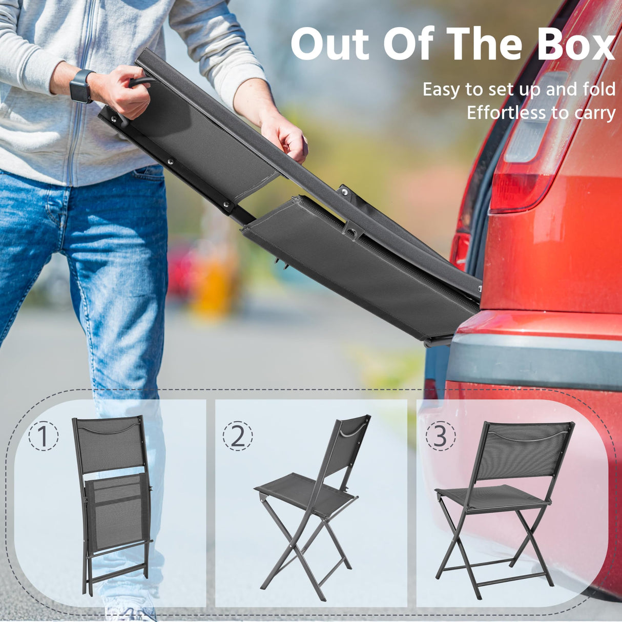 Yaheetech Patio Portable Dining Chairs Set of 4 with Metal Frame, Outdoor Metal Folding Chairs with Backrests for Camping, Lawn, Yard, Beach, Dark Gray Yaheetech