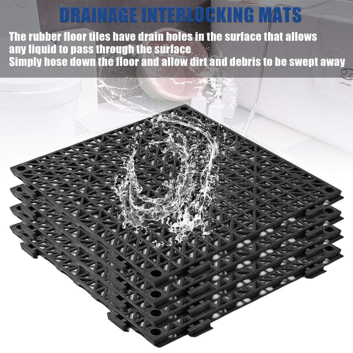 12” x 12” Drainage Interlocking Floor Tiles, 12 Pack Non-Slip Pool Deck Drain Tiles for Flooring, Soft PVC Splicing Modular Cushion Mats, Rubber Floor Tiles with Holes for Shower Basement Garage Shed EVANCENT