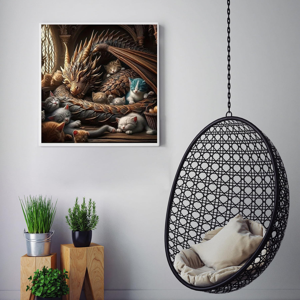 CZYWJMEI 5D Diamond Painting Kits for Adults Beginners,DIY Dragon Cat Diamond Art,Full Round Drill Diamond Dot Gem Art Kits,Home Wall Decor 16x16 Inch CZYWJMEI