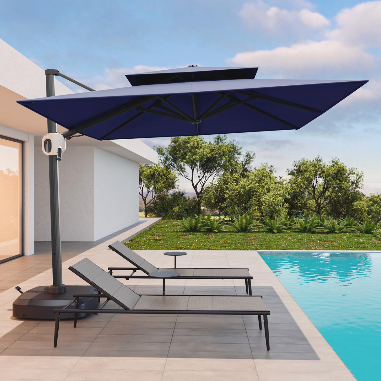 EAST OAK and Flame&Shade Patio Umbrella, 10ft Square Outdoor Umbrella, Large Offset Cantilever Umbrella with 360ยฐ Rotation, Heavy Duty Windproof and UV Resistant Double Top Umbrella for Pool and Deck, Night Blue EAST OAK