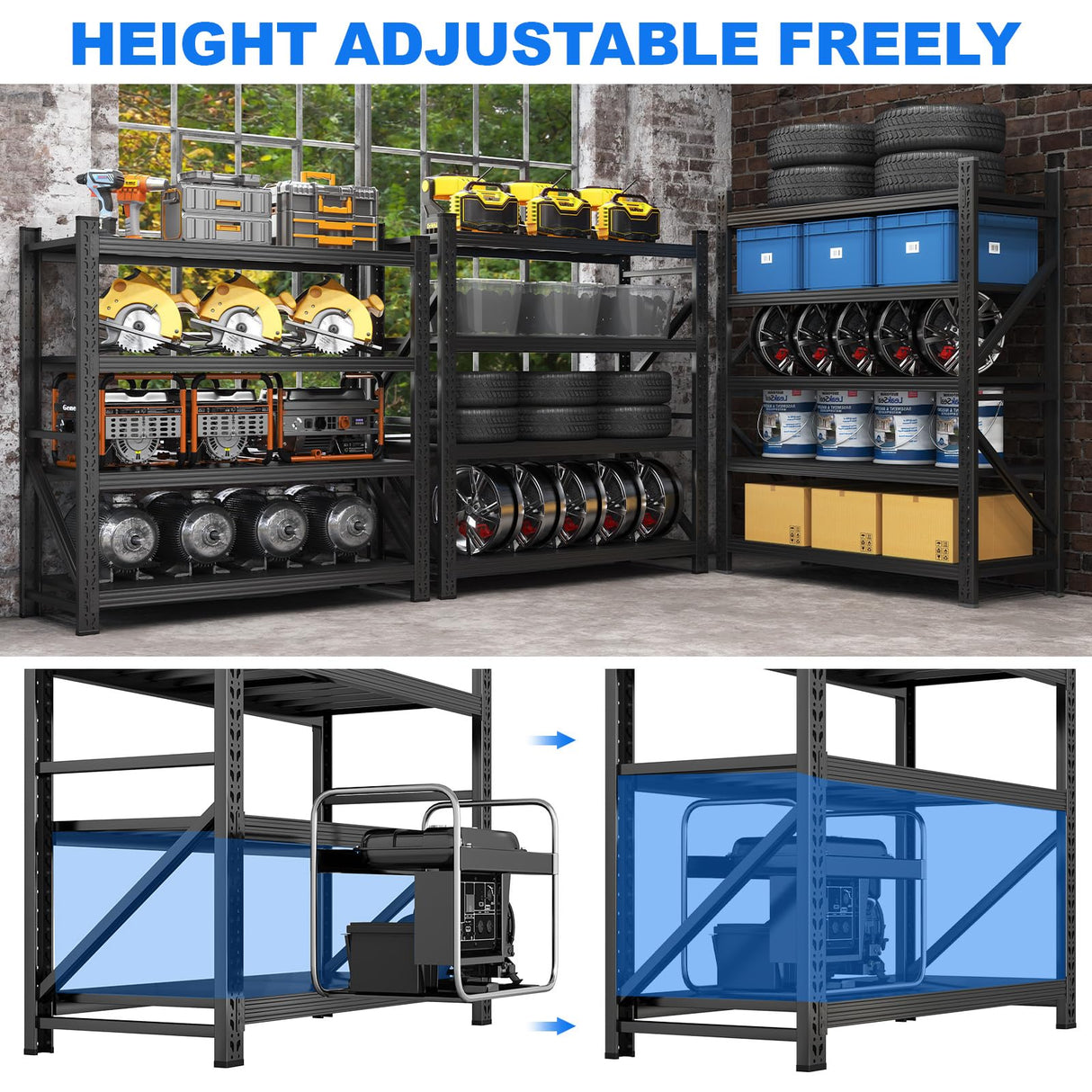 Jrswin 6400LBS Garage Shelving Heavy Duty, 59'' W 4-Tier Adjustable Metal Storage Rack Shelving, Black Industrial Utility Shelf for Garage, Basement, Pantry, Warehouse, 59'' W x 59''H x 24'' D Jrswin