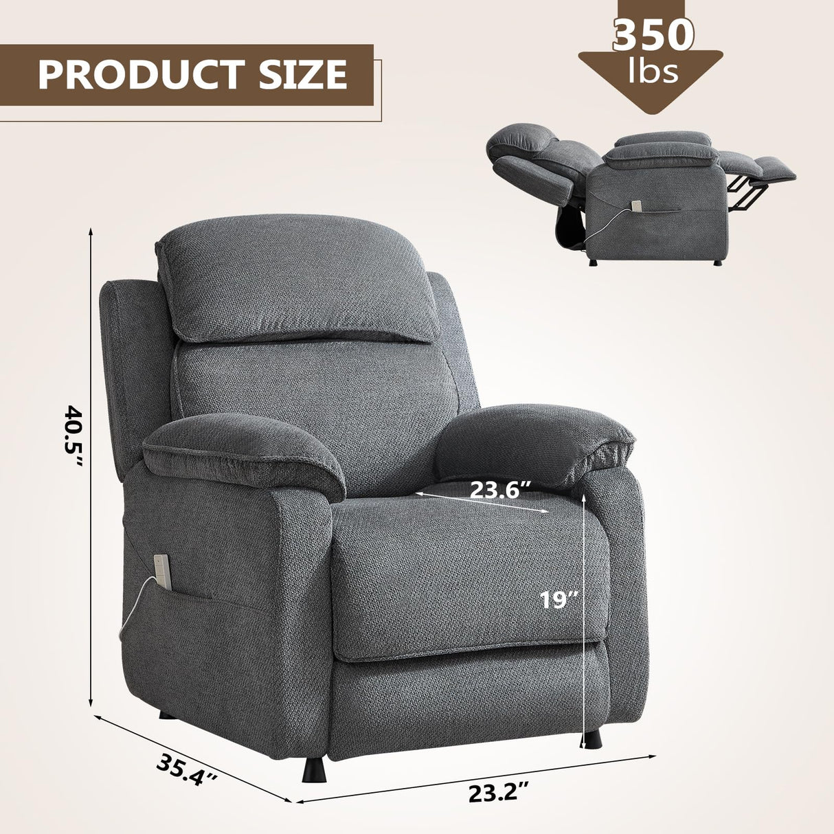 ANJ Power Recliner Chair, Electric Recliner for Adults,Oversized Reclining Chair with Remote & Side Pockets for Living Room, Bedroom,Home Theater ANJ