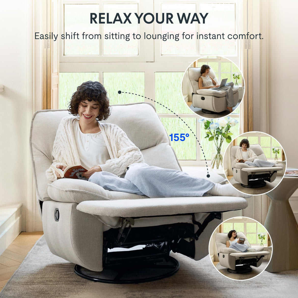 FLEXISPOT XRC7 Swivel Rocker Recliner Chair, 360° Swivel Oversized Armless Recliner with Oeko-TEX Certified Three-Proof Fabric, Award-Winning Design, Gaming Chair for Living Room Gaming Room, White FLEXISPOT