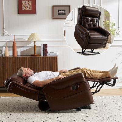 Rhevoy Power Lift Recliner Chair for Elderly with Adjustable Headrest,Electric Lift Chair with Massage and Heat, Lay Flat Recliner for Big and Tall,Brown