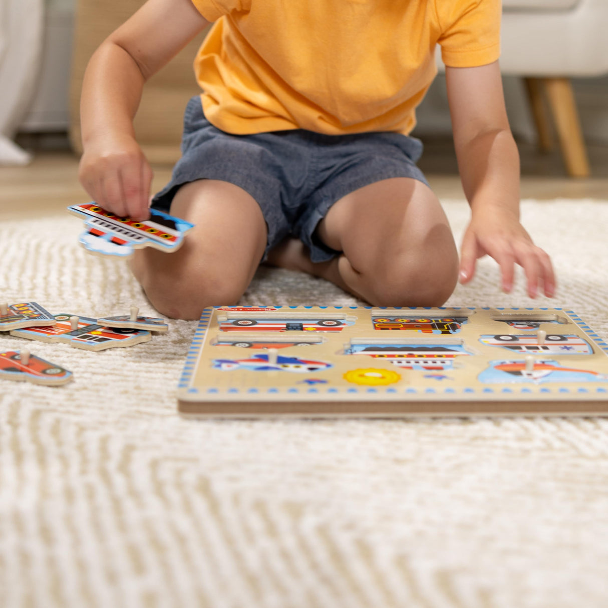 Melissa & Doug Vehicles Sound Puzzle - Wooden Peg Puzzle With Light-Activated Sound Effects (8 pcs) Puzzles for Toddlers, Wooden Puzzles For Kids Ages 2+ Melissa & Doug