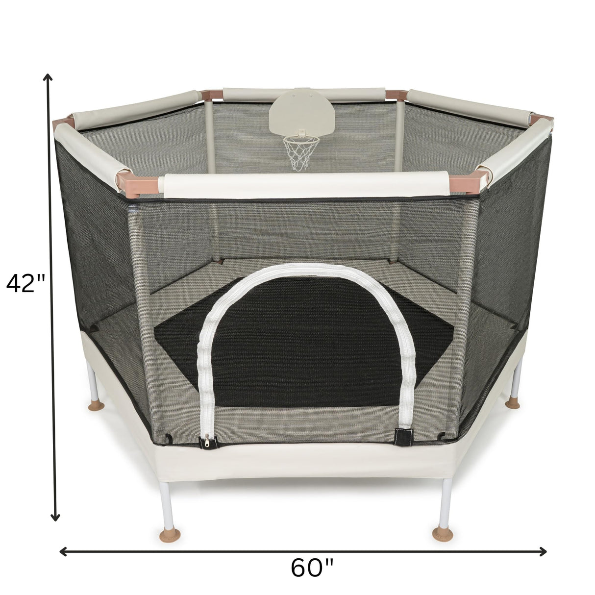 Square House Kids Trampoline, Aesthetic Indoor and Outdoor Toddler Trampoline with Safety Net, Basketball Hoop, 220lb Capacity, Ultra Safe No-Gap Design, Gifts for Boys & Girls (Sand, 5 FT) Square House