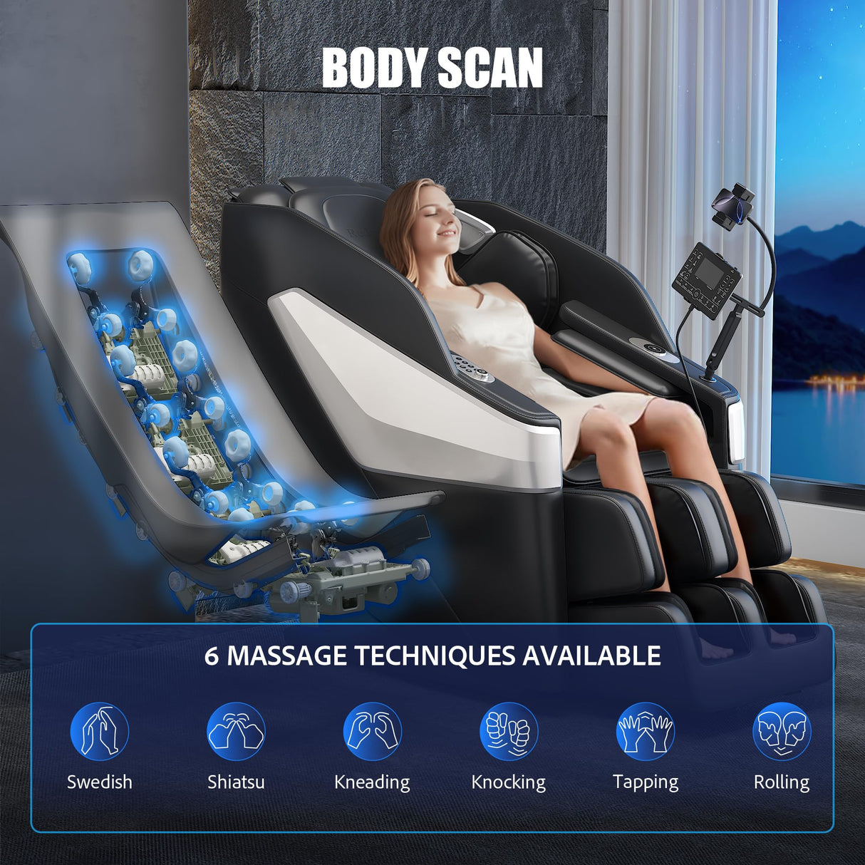 Redcamp Massage Chair Full Body: Zero Gravity with SL Track, 3D Robot Hands, Heat, Airbag Massage, Foot Roller, Bluetooth, Body Scan, LED Remote, Wireless Phone Charging Redcamp