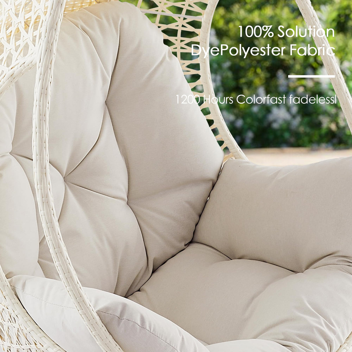 Ulax Furniture Hanging Egg Chair, Wicker Rattan Swing Hammock Chair with White Stand and Beige Cushion for Indoor Outdoor Ulax furniture