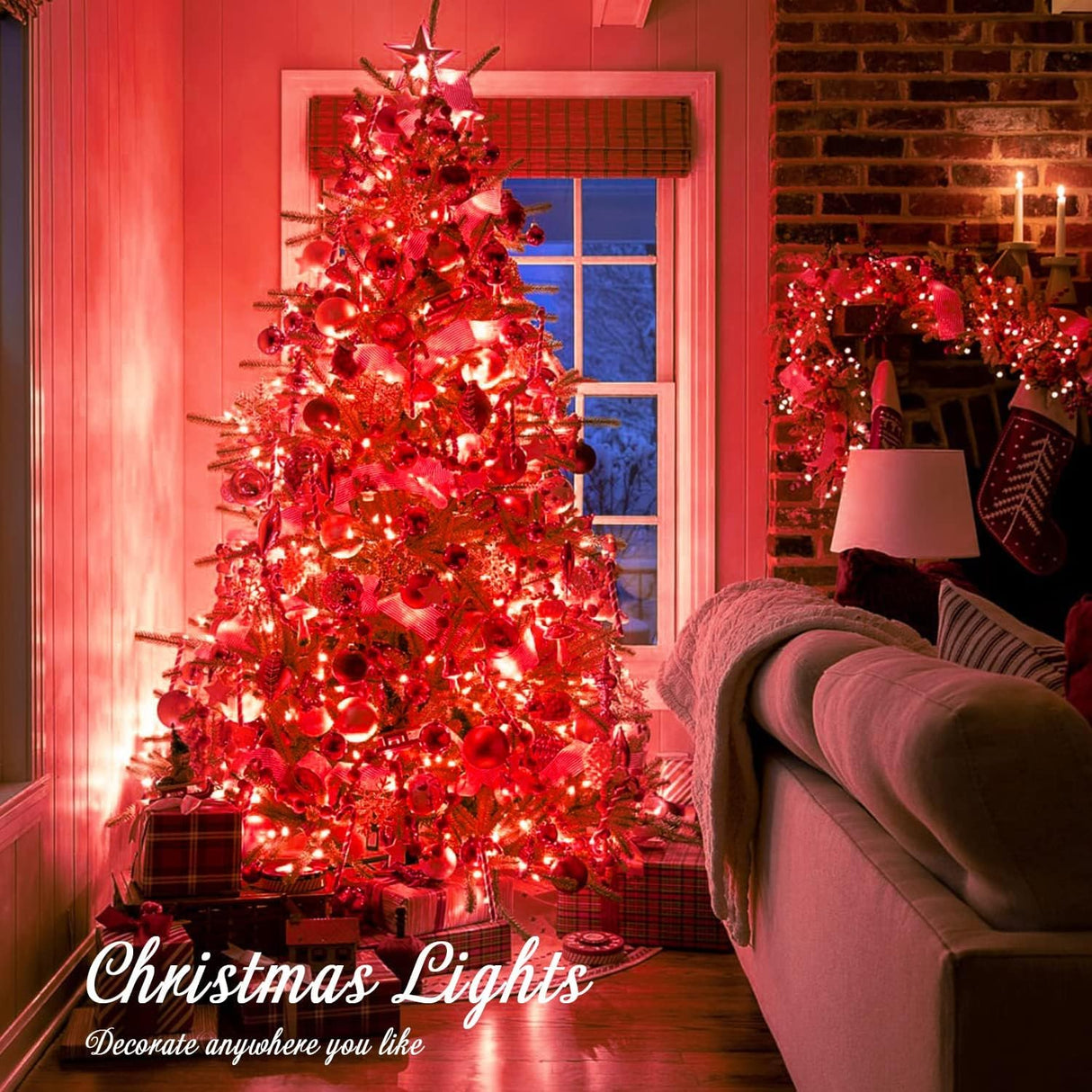 JMEXSUSS Red Christmas Decor Lights Clear Wire, 66ft 200 LED Red Christmas String Lights Outdoor Indoor, 8 Modes Red String Twinkle Fairy Lights Plug in for Christmas Tree Room Party Xmas Decorations JMEXSUSS