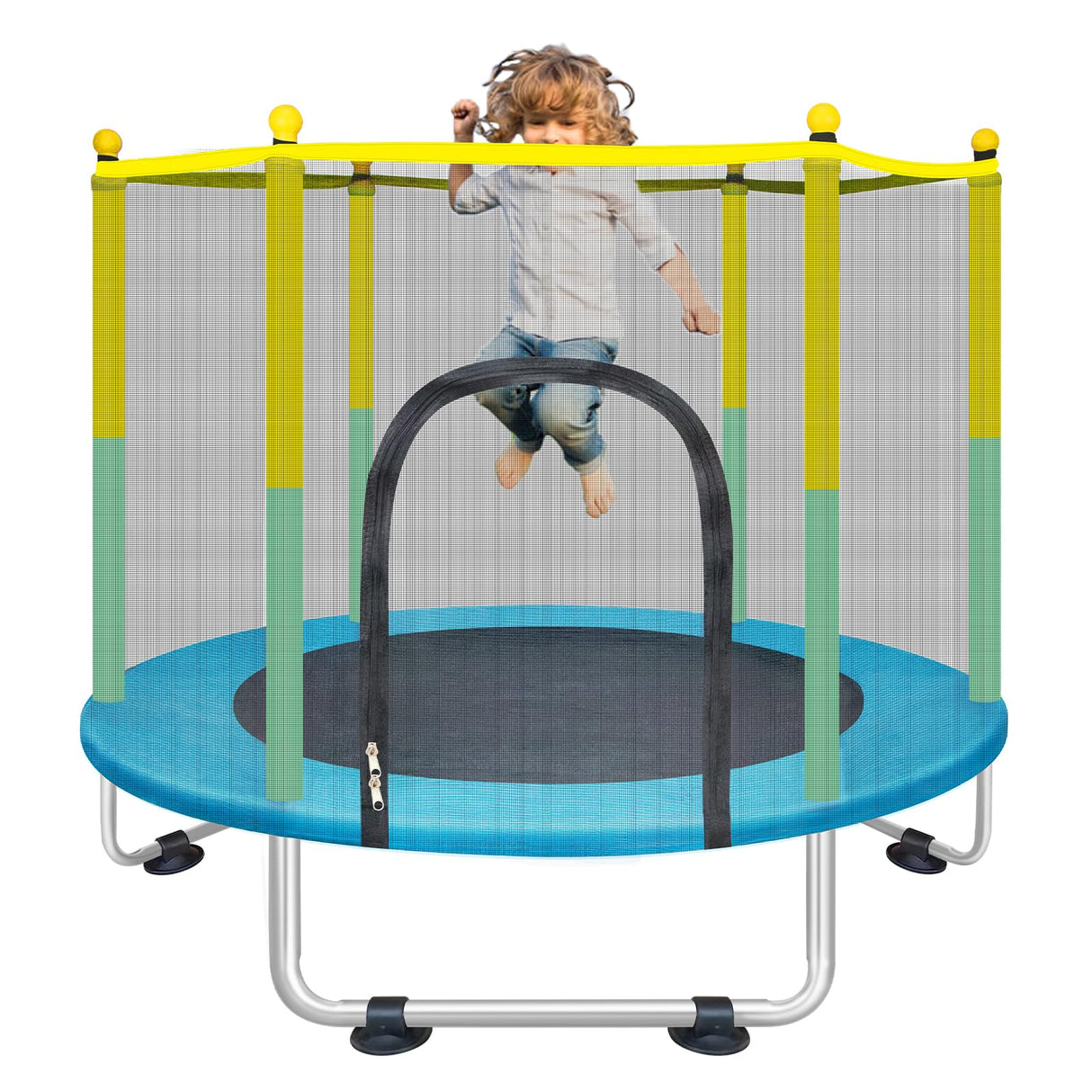 Indoor Trampoline for Kids Ages 1-8, 55" Small Outdoor Toddler Trampoline with Safety Enclosure Net, No-Gap Safe Design, Baby Round Jumping Mat, Recreational Trampolines Birthday Gifts for Boys Girls BIGOU