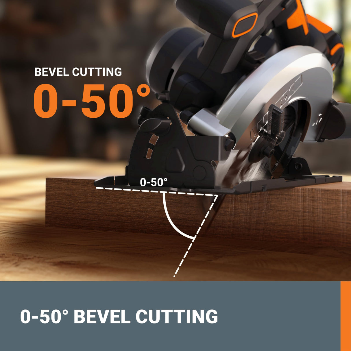 Worx 20V Cordless Electric Circular Saw 6-1/2'' Max. 2-3/16" Cutting Depth 4700 Rpm 0-50° Bevel Capacity 2.0 Ah Battery and Charger Included WX526L WORX