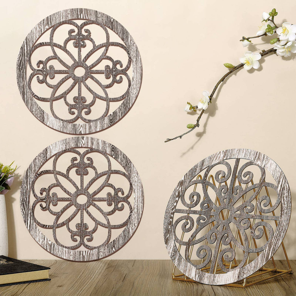 Blulu 3 Pieces Thicken Rustic Wall Decor Farmhouse Wall Art Decor Wood Hanging Decoration for Living Room Bedroom Home Indoor Outdoor Office(Popular Style) Blulu