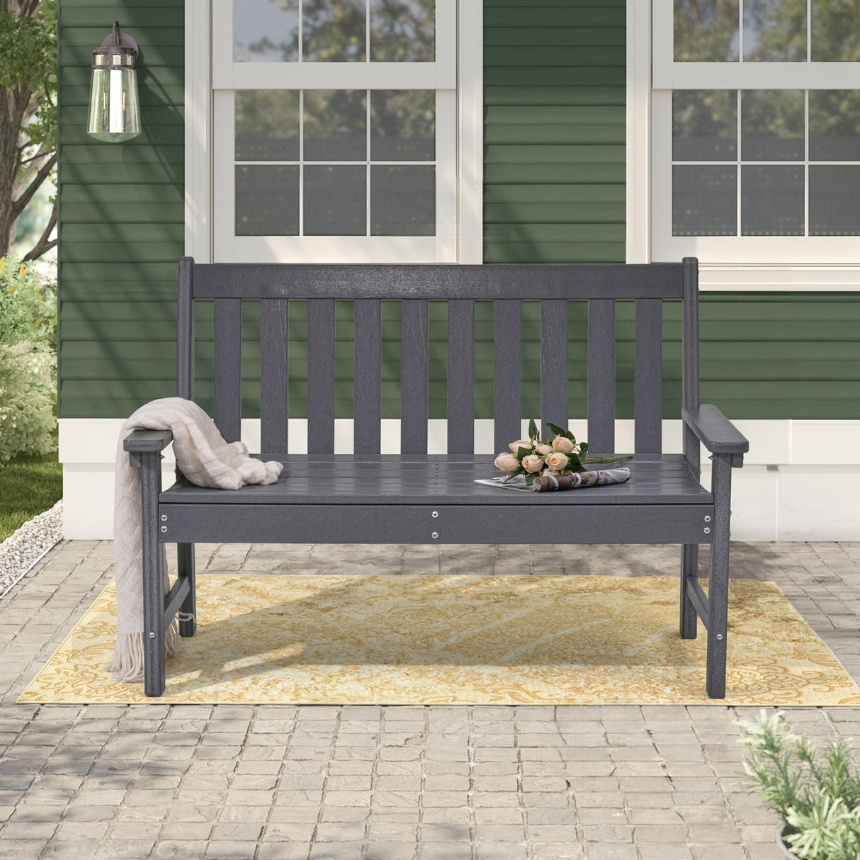 COBANA Dark Gray Outdoor Garden Bench – Durable All-Weather HDPE Patio Seating for 2-3 People COBANA