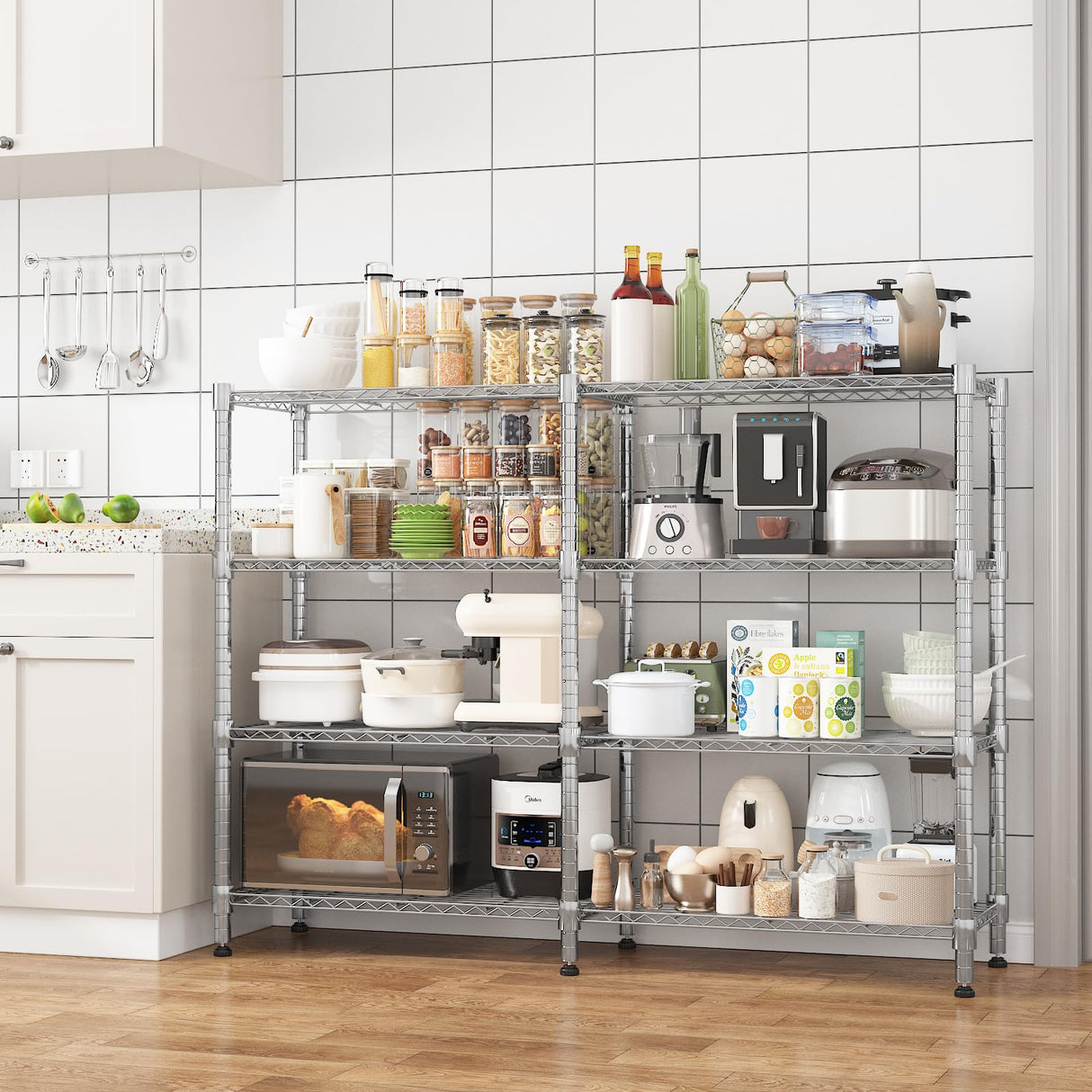 Homdox Heavy Duty Storage Shelves, 4 Tier Wire Shelving Unit, Adjustable Metal Shelves for Storage, Garage Rack Pantry Shelves Kitchen Shelving, 14"x60"x60", Silver Gray Homdox