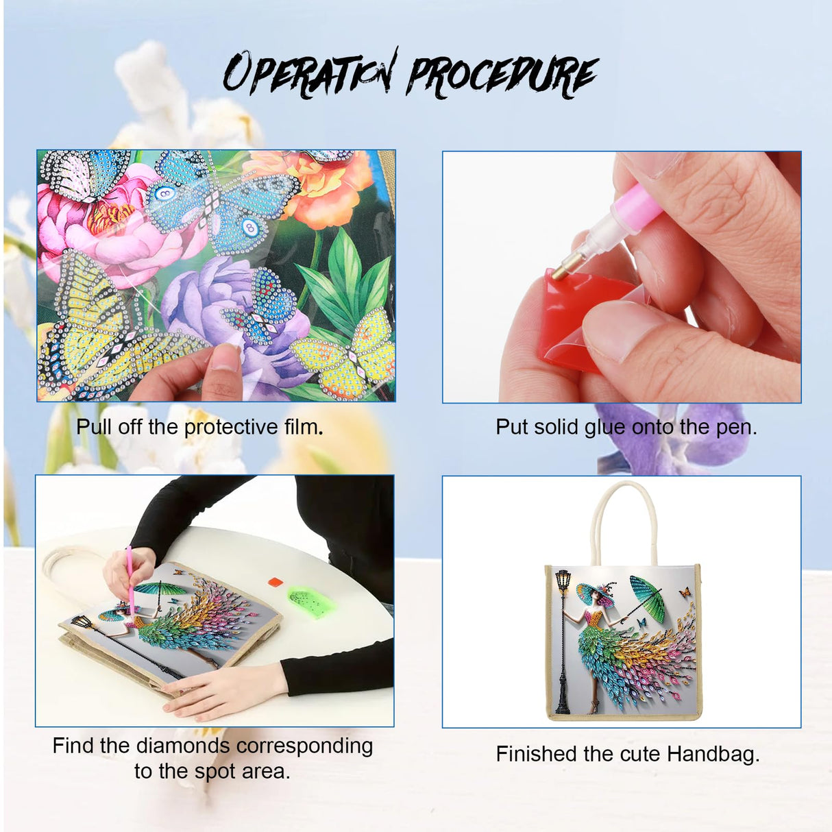 JZHYOAN DIY Diomand Art Tote Bags Kits,Diamond Painting Canvas Tote Bags for Adults, Portable Book Storage, Reusable Grocery Hand Storage Reusable Grocery Bag Canvas Gift Bags for DIY JZHYOAN