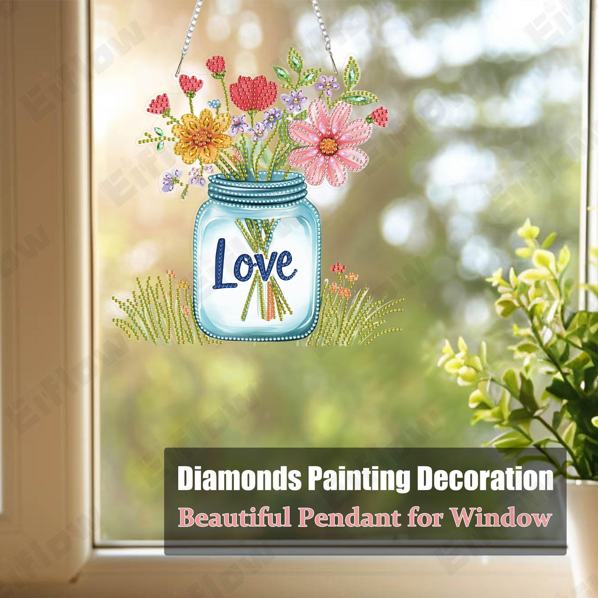 Eiflow Acrylic Diamond Art Hanging Ornament Kit for Adults Word Love, DIY Diamonds Painting Door Hanger Board Kit, Special Crystal Diamond Art Painting Pendant Eiflow