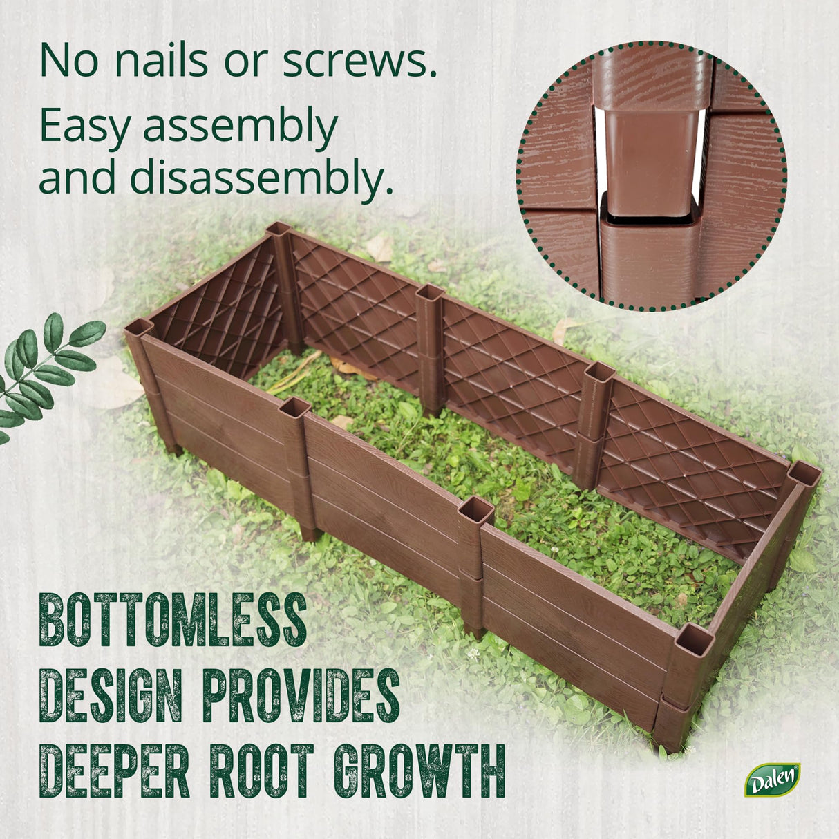 Dalen Modular Raised Bed Garden – Faux Wood – 8 Panel Starter Pack – Makes Square Foot Gardening Easy – 12x9 in Dalen