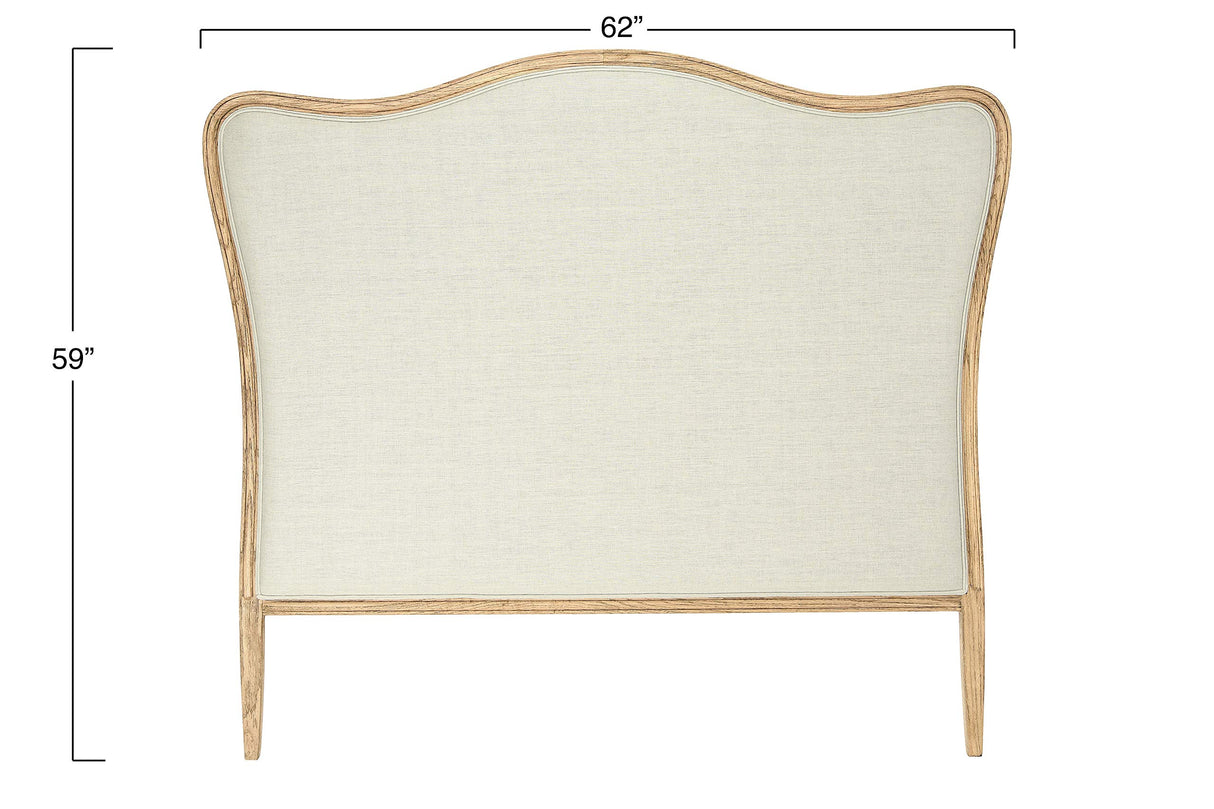 Creative Co-Op, Natural, Queen Modern Farmhouse Solid Oak Wood Headboard with Linen Upholstery, Beige Creative Co-Op