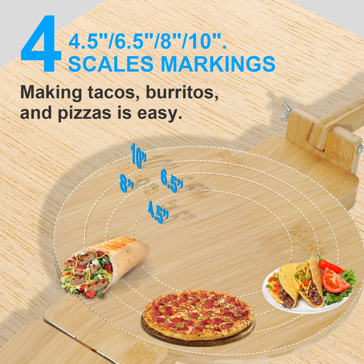 Bamboo Tortilla Press 10 Inch Wooden Tortillas Maker with 100PCS Parchment Paper Large Tortillera Presser for Mexican Taco, Pataconera, Dough Press Cuesonmy