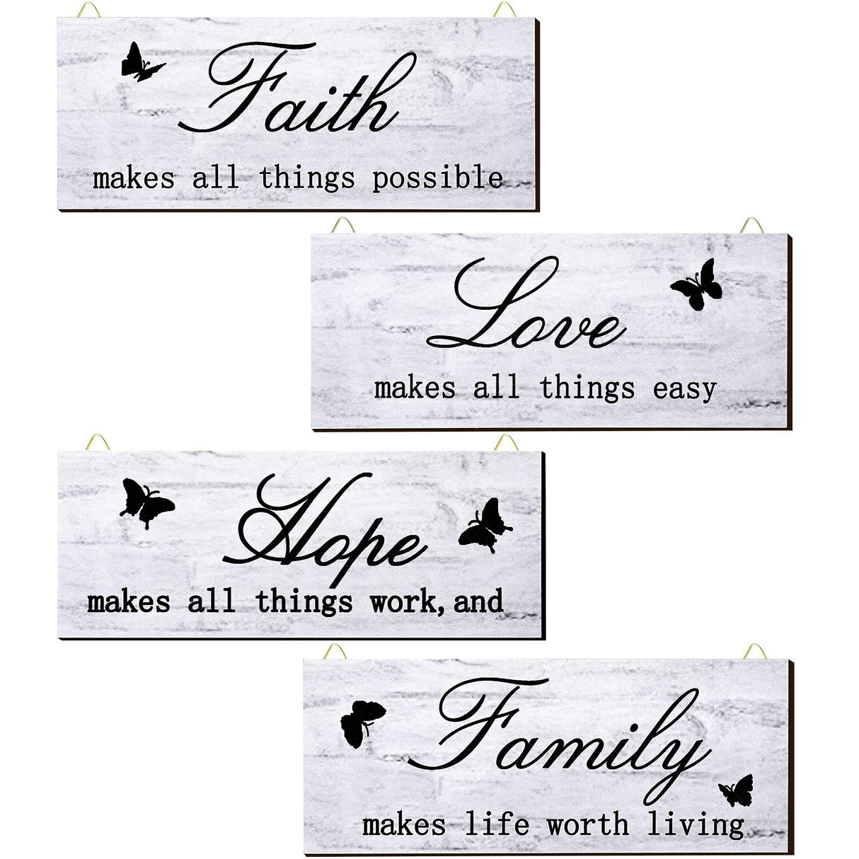 4 Pieces Faith Love Hope Family Wood Sign Farmhouse Wooden Family Sign with Quotes Faith Love Hope Family Home Sign Plaque Rustic Wooden Home Wall Sign for Front Porch Door Wall, 10 x 4 Inch (White) Jetec