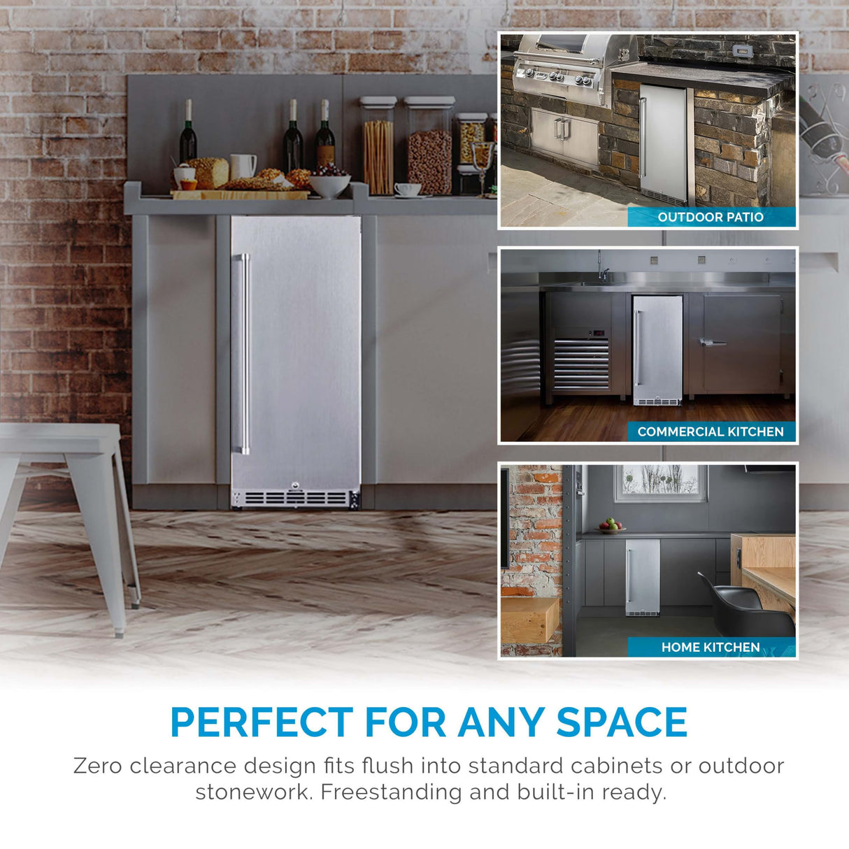 NewAir 15" Commercial Beverage Refrigerator | Weatherproof Stainless Steel Fridge | Built-In or Freestanding Outdoor Patio Fridge For Beer, Wine, Food NCR032SS00 NewAir