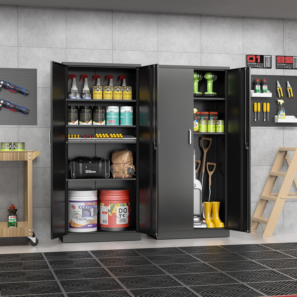 UNICOLY Black Metal Storage Cabinet with Lock, Storage Cabinet with Doors and Shelves, Garage Storage Cabinet with Lock for Office, Home,Garage, Gym,School 71”H×32”W×16”D UNICOLY