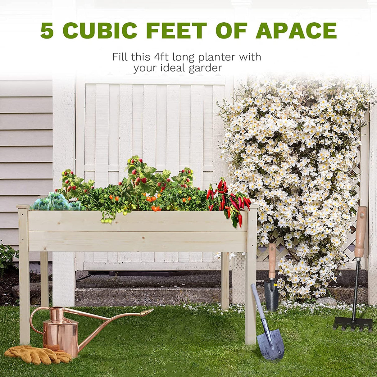 Oakcloud Pure Wooden Raised Garden Bed 4ft Planter Box Kit for Vegetables Herbs, Flowers Natural Oakcloud