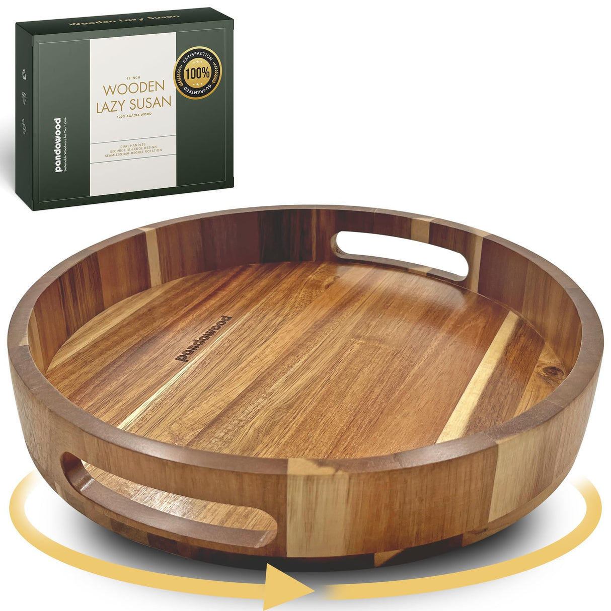 Lazy Susan Organizer - 12 Inch Lazy Susan Turntable Organizer - Wooden Lazy Susan for Table Top, Countertop, Cabinet, Pantry, Dining Table - 100% Acacia Wood Lazy Susan - Kitchen Countertop Organizer PANDAWOOD