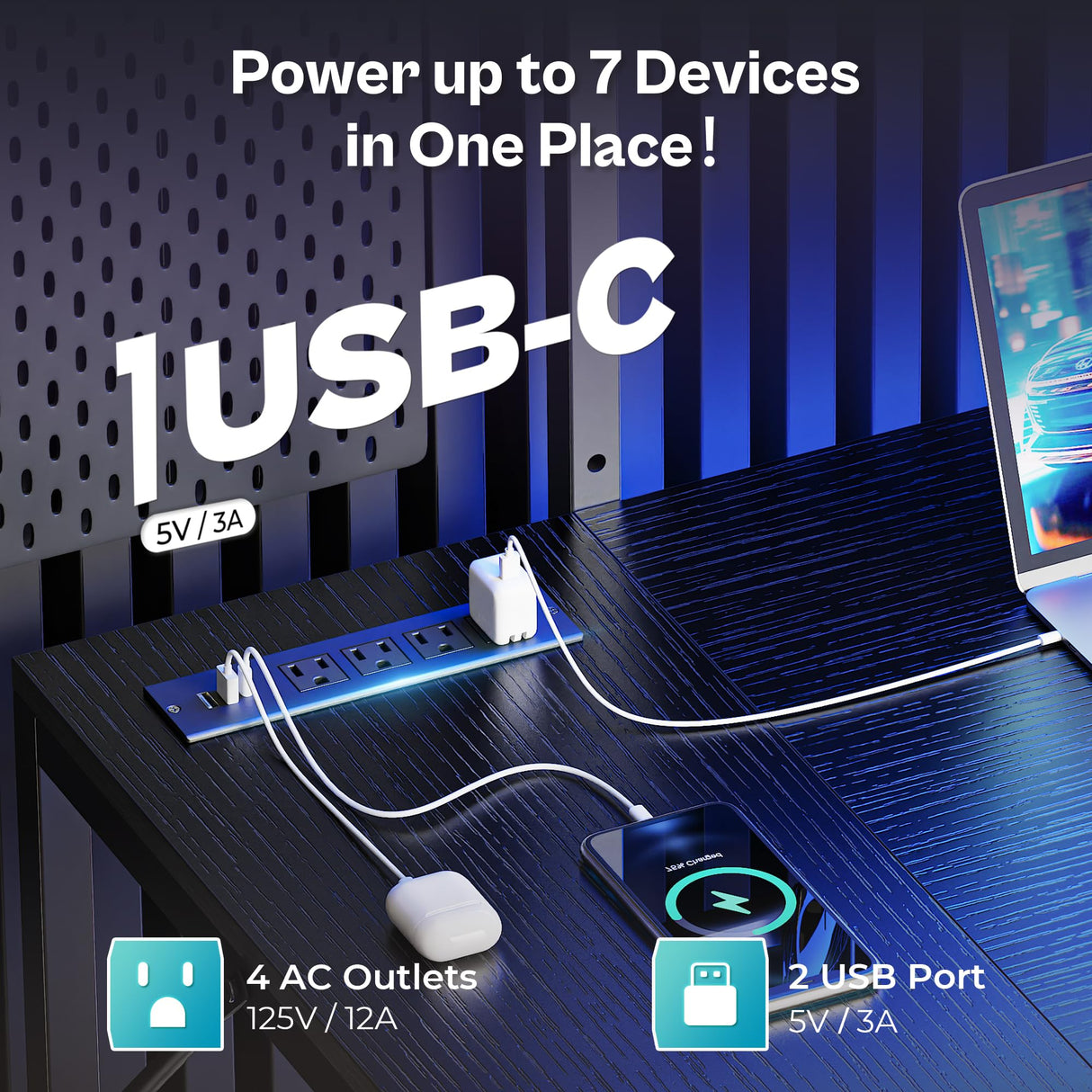 PRAISUN L Shaped Gaming Desk with Shelves, Corner Computer Table with LED Lights, Power Outlets and USB-C Ports, 50 Inch Reversible Home Office Desk with Storage Drawer, for Work and Study, Black PRAISUN