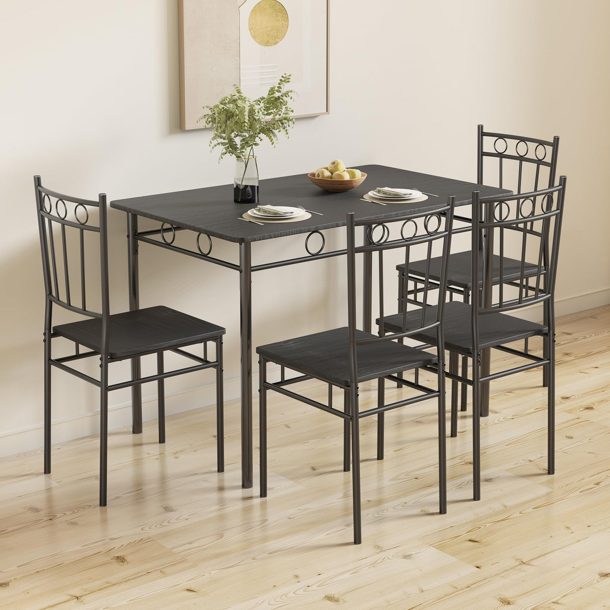 AMICLIBER Dining Table Set for 4, 5-Piece Kitchen Table and Chairs, Rectangular Dining Room Table Set with 4 Chairs, Space-Saving Kitchen Table Set for Small Space,Dinette,Apartment,Pure Black AMICLIBER