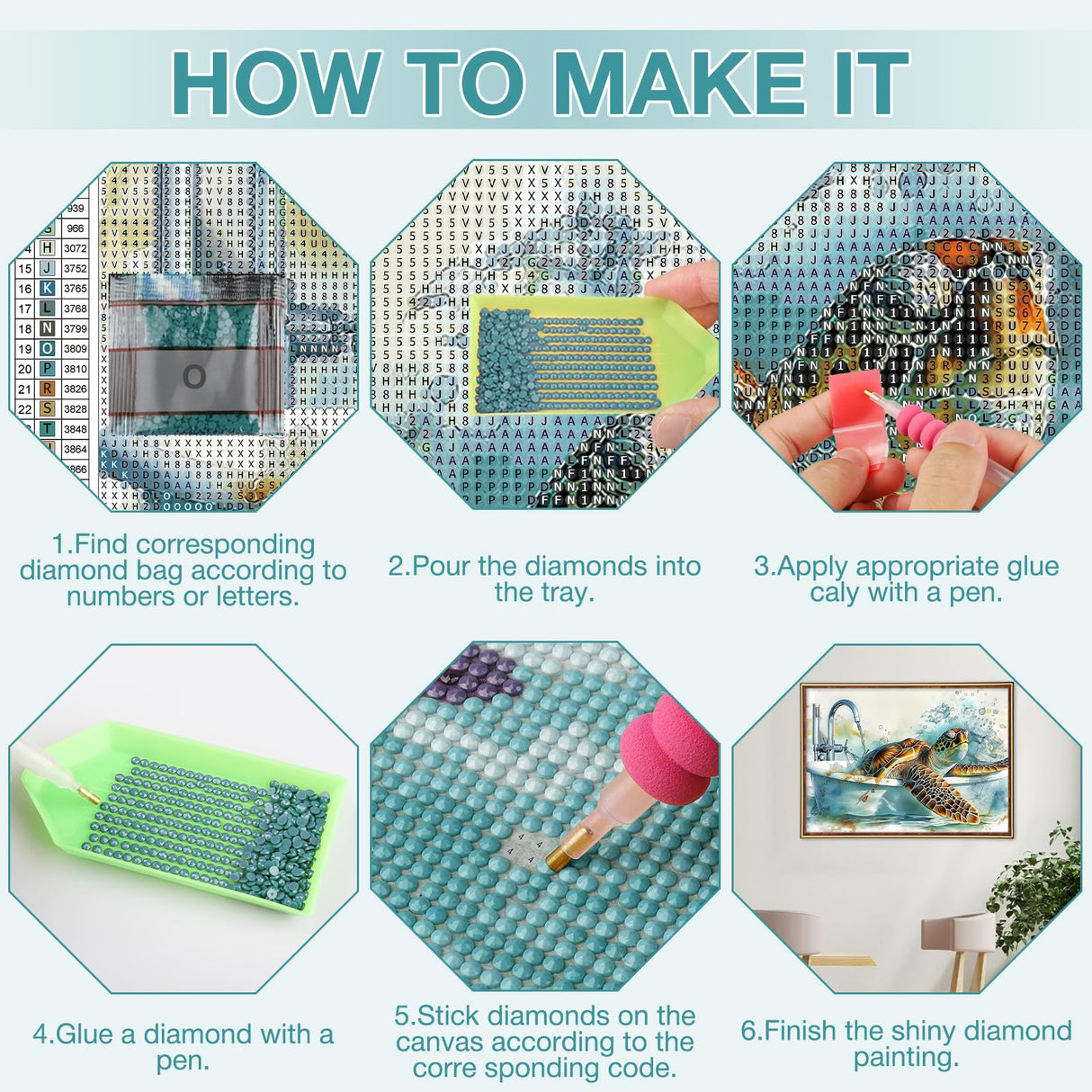 MEIYUDA Sea Turtle Diamond Painting Kits for Adults, 5D Bath Turtle Diamond Art Kits for Beginners, Animals DIY Full Diamonds Art Painting Kit for Home Wall Decor Present 12x16inch MEIYUDA