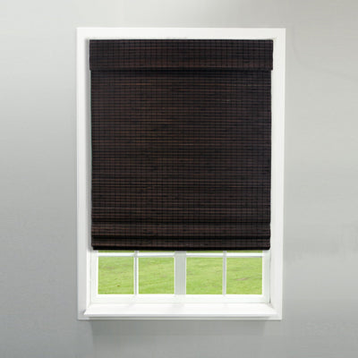 Radiance Cordless Bamboo Roman Shades for Windows - Flatweave Bamboo Blinds for Reduce Bright Light - Easy to Lift & Fold Up Window Shades - Espresso - 39 in. W x 64 in. L - (2208840E)