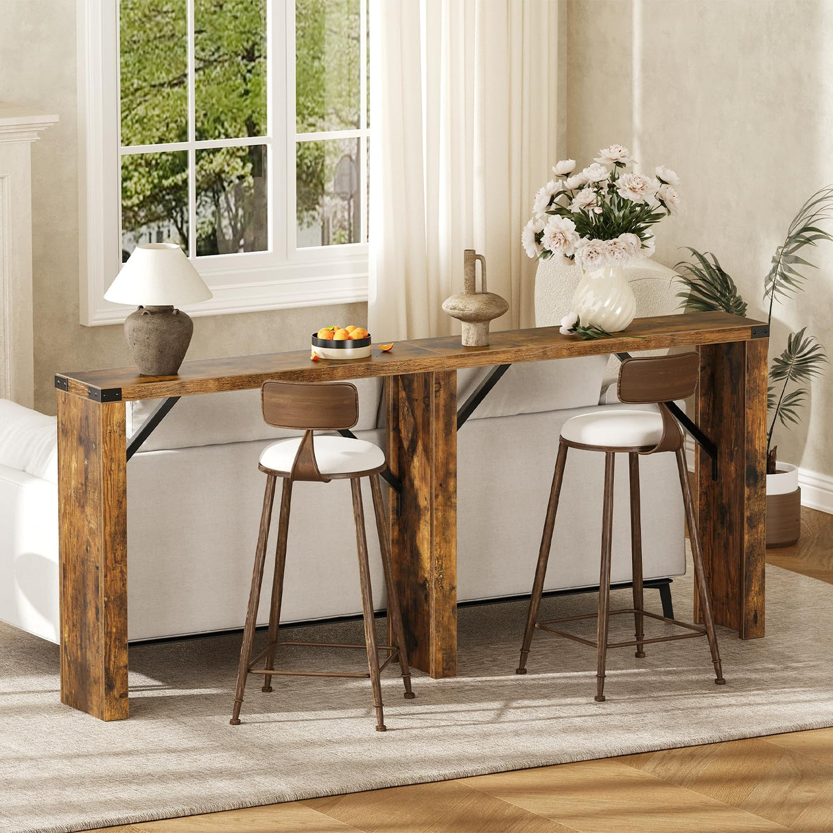 YATINEY Console Table, 63" Long Behind Couch Sofa Table, Entryway Table, Farmhouse Console Table for Narrow Spaces, Hallway, Living Room, Rustic Brown CT30BR YATINEY