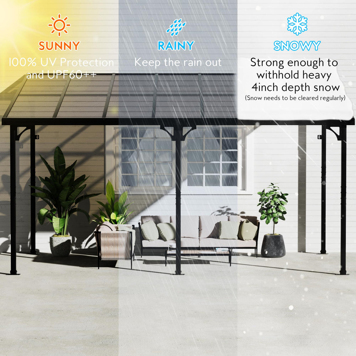 GDPFN 14' x 10' Gazebo, Outdoor Hardtop Pergola with Roof, Wall Mounted Lean to Gazebo, Large Heavy Duty Metal Awnings for Patio, Backyard, Deck⌠GDPFN