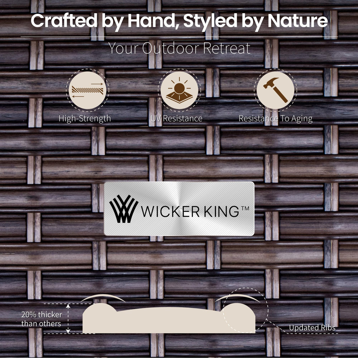 PHI VILLA Wicker & Metal Outdoor Patio Couch,3-Seat Patio Sofa with Deep Seating for Front Porch, Deck, Balcony, Backyard, Sunroom PHI VILLA