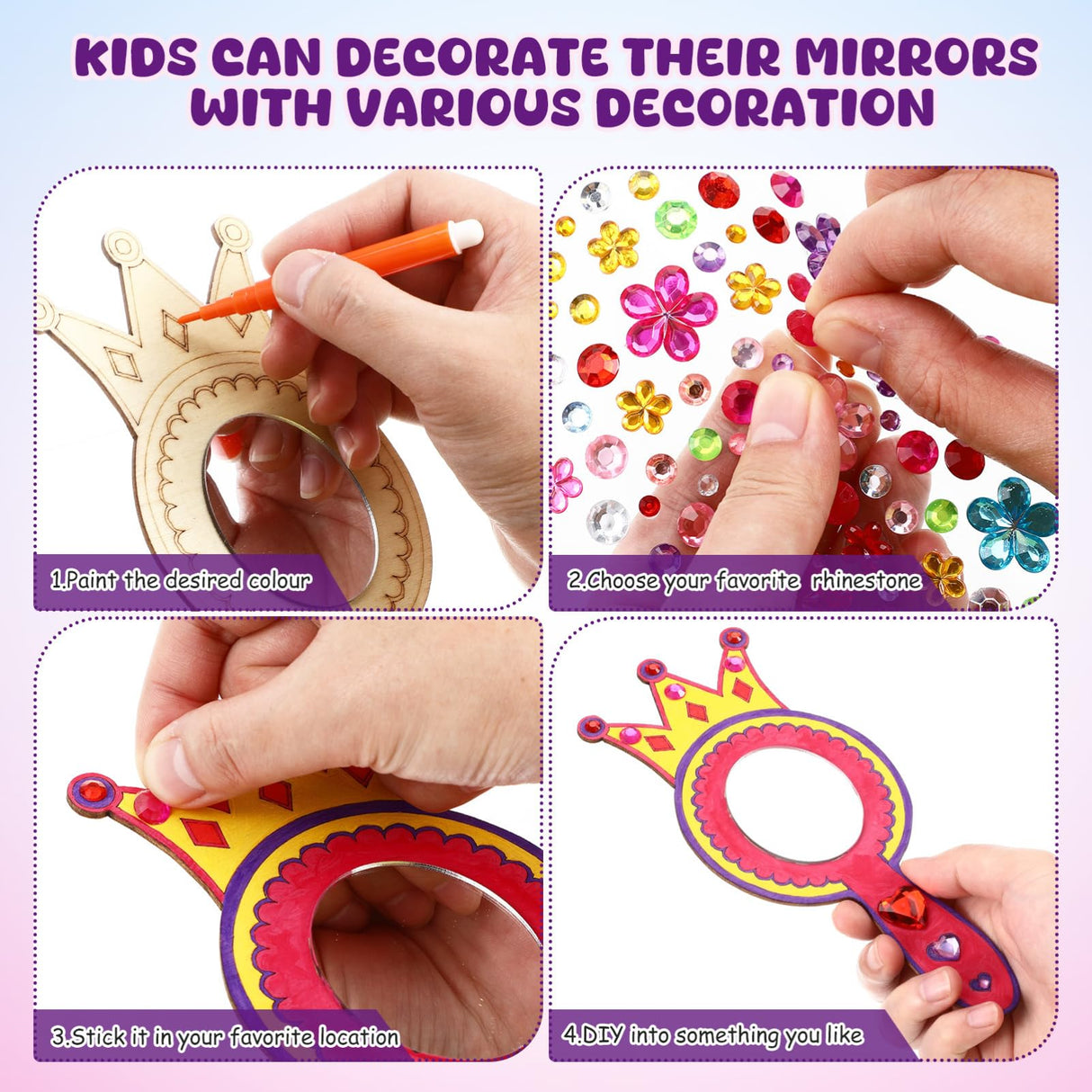 TOYANDONA 8 Pack Wooden Mirror Craft for Kids - Decorate Your Own Princess Mirror Unfinished Wood Handheld Crafts DIY Wooden to Paint for Activities Party Favors TOYANDONA