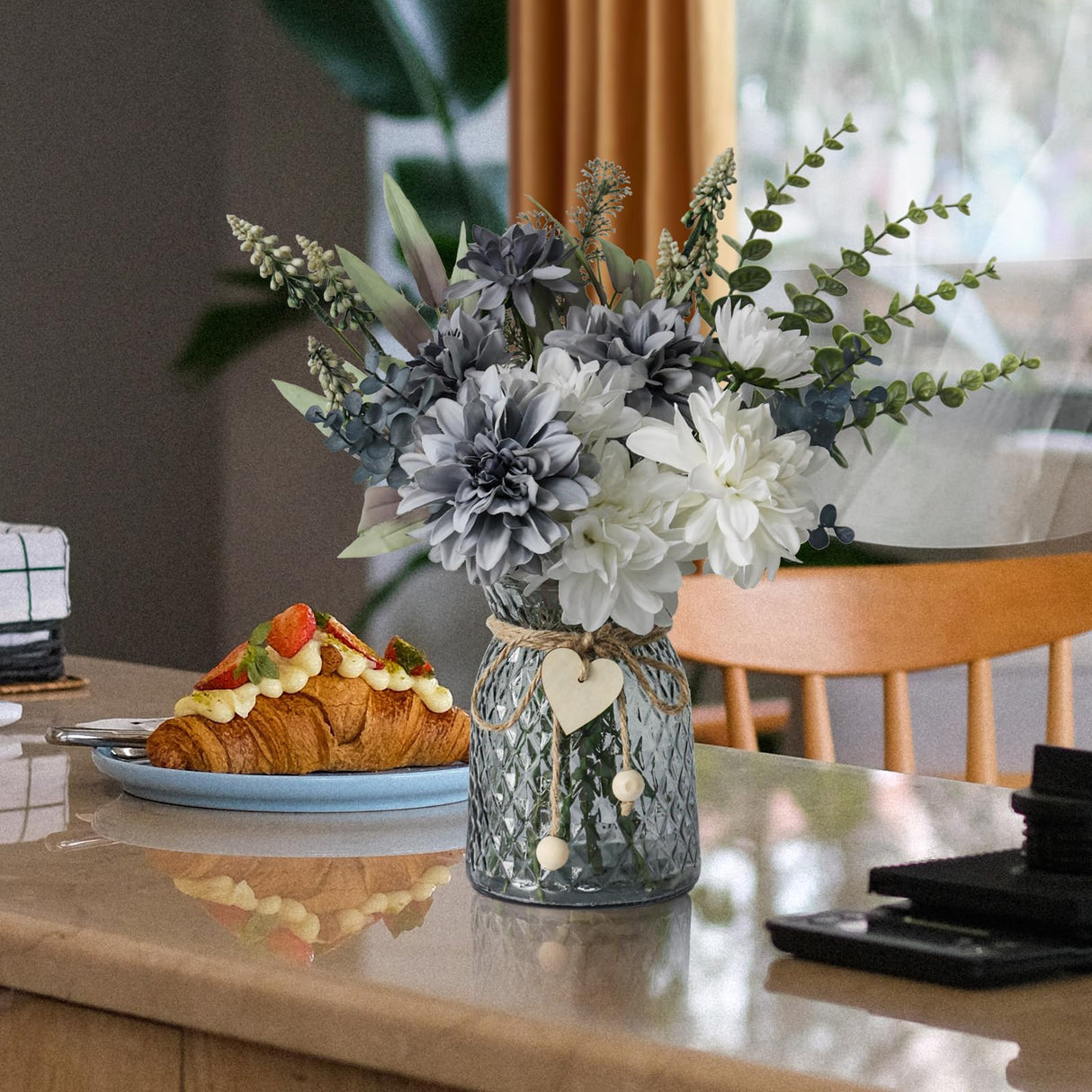 Leftover Fake Flowers in Vase,Faux Flowers in Vase,Table Centerpieces for Dining Room,Flower Centerpieces for Tables,Artificial Flowers,Kitchen Decor,Coffee Table Decor Leftover