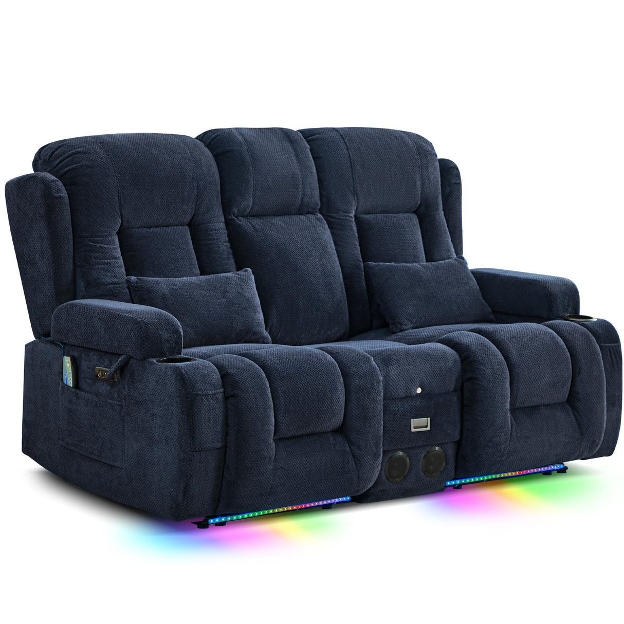 TUNYI Wall Hugger Power Loveseat Recliner - Reclining Loveseat with Console Theater Seating RV Recliner Sofa with USB/Outlet/Speaker/Cup Holder/LED Light/Storage (Beibei VelvetBlue) TUNYI