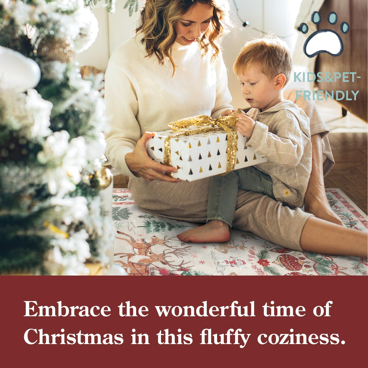 Lahome Christmas Runner Rug 2x8 Beige Rug Runners for Hallways Non Slip,Washable Kitchen Bathroom Runner Rug,Soft Christmas Tree Santa Claus Carpet Runner for Entryway Holiday Decor(2'x8',Beige) Lahome