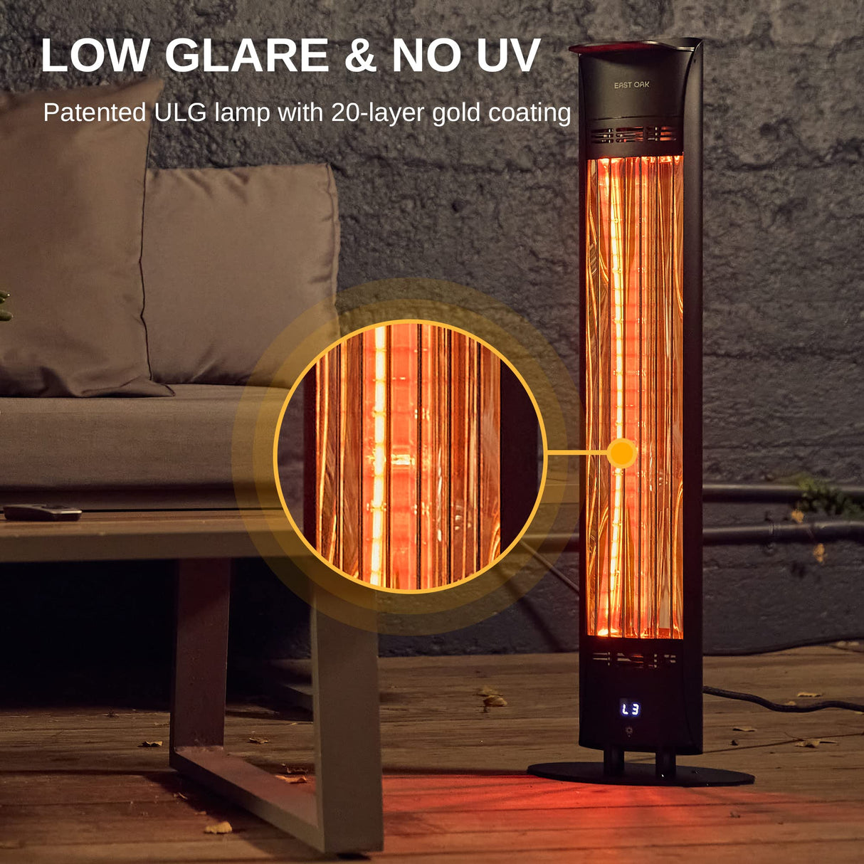 EAST OAK Outdoor Indoor Patio Heater, 1500W Electric Infrared Heater with Tip-Over & Overheat Protection, 24H Timer, Remote, IP65 Waterproof Portable Radiant Tower Heater for Garage, Decks, Backyard EAST OAK