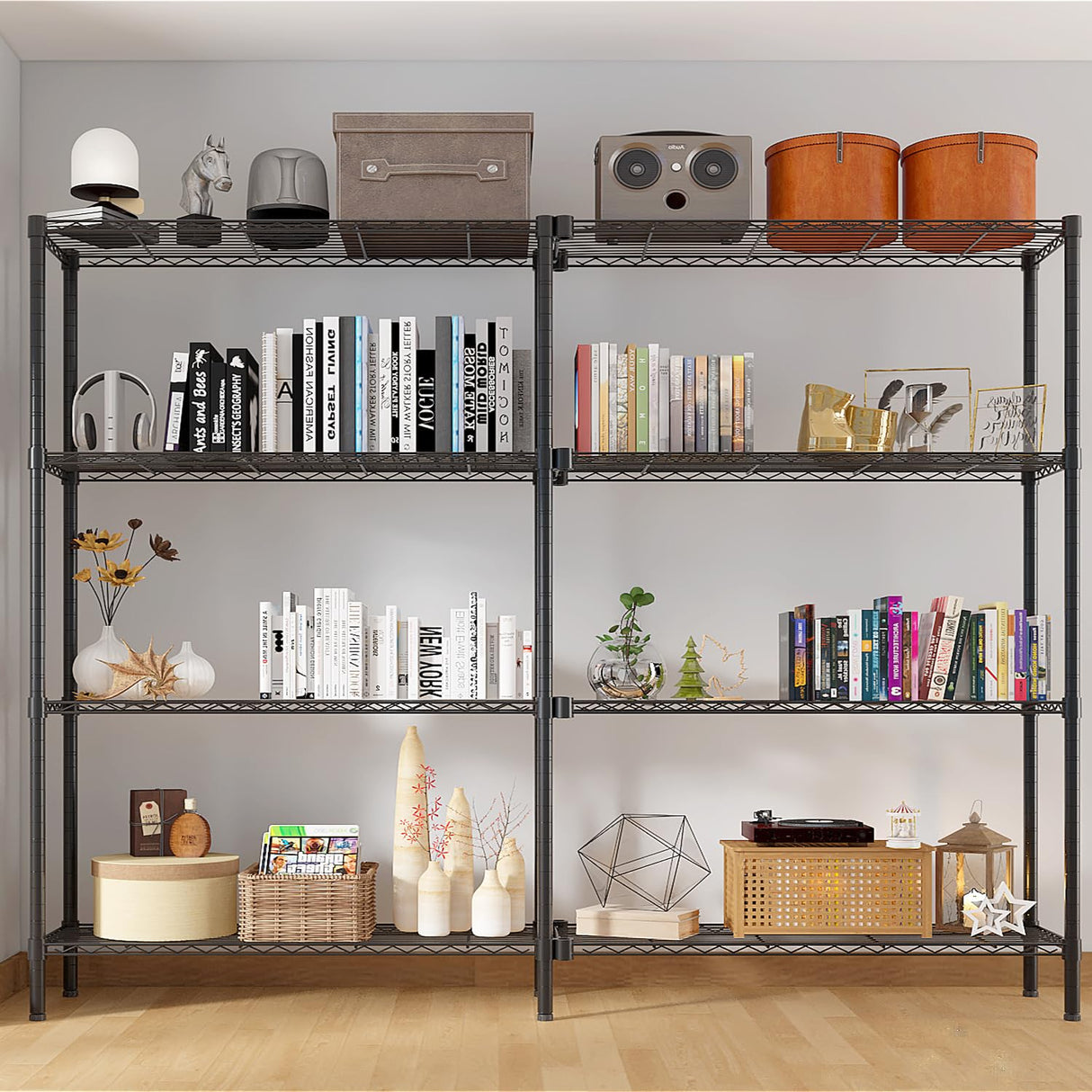 L Shaped Adjustable Storage Shelves 49.2''W X 70.86''H , 4 Tier Wire Shelving Unit, Heavy Duty Garage Corner Shelf, Metal Standing Shelf Units, Pantry Shelf for Corner Laundry Kitchen Pantry Closet SESAISHEIR