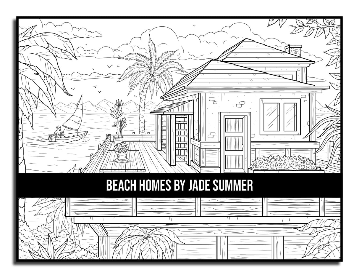 Beach Homes: An Adult Coloring Book with Beautiful Vacation Houses, Charming Interior Designs, and Relaxing Nature Scenes WoodArtSupply