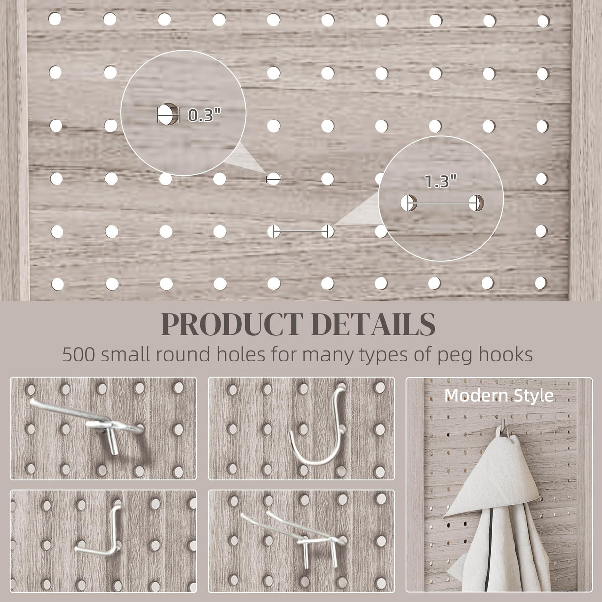 HOMCOM 6 Panel Pegboard Display with 500 Hook Holes, Wood Room Divider Wall, 5.6Ft Folding Privacy Screens, Portable Freestanding Wall Organizer for Bedroom Reading Room, Natural HOMCOM