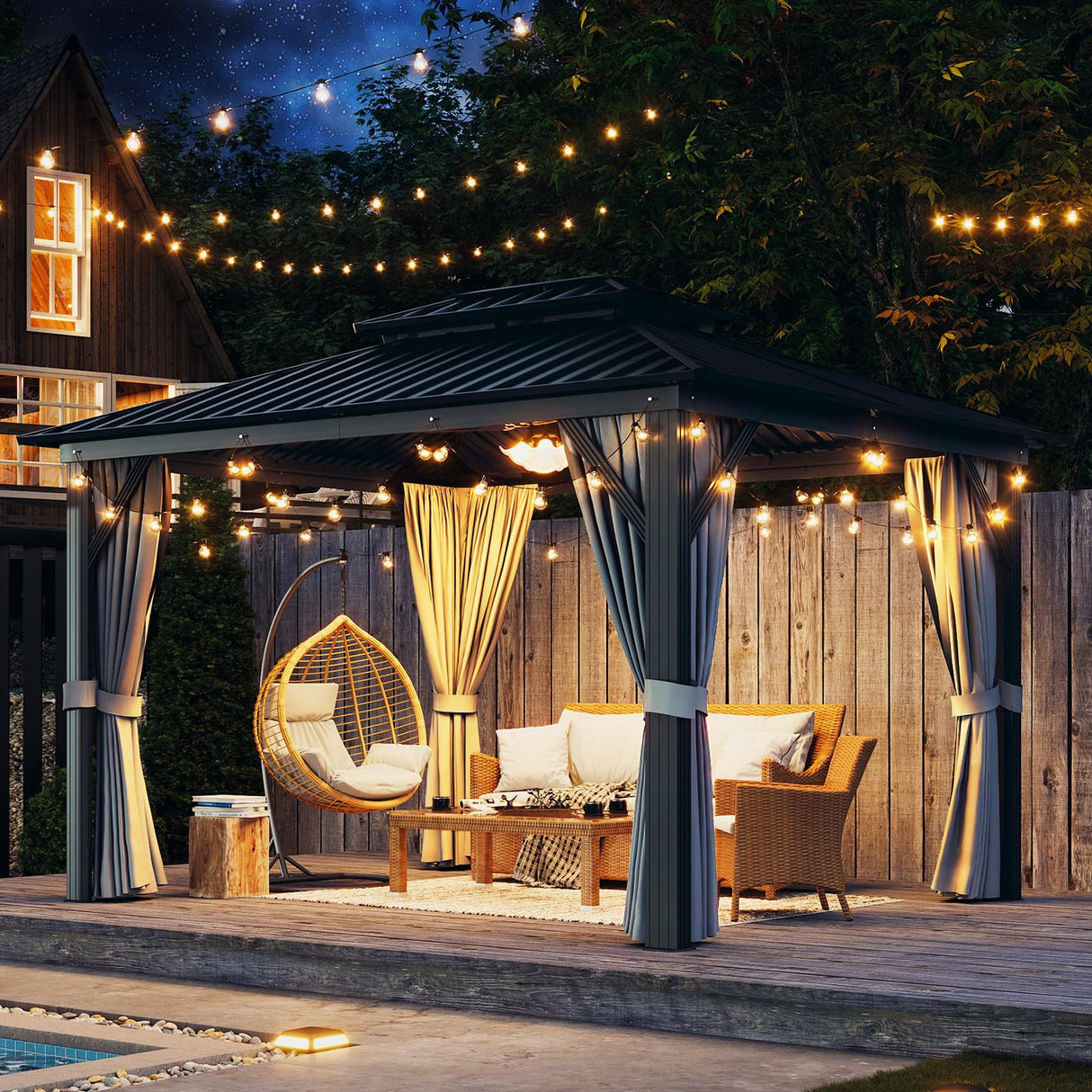 Aoxun 10'x12' Hardtop Gazebo, Aluminum Frame Canopy with Double Galvanized Steel Roof, Outdoor Metal Pavilion with Netting, Curtains for Backyard, Patio and Deck Aoxun