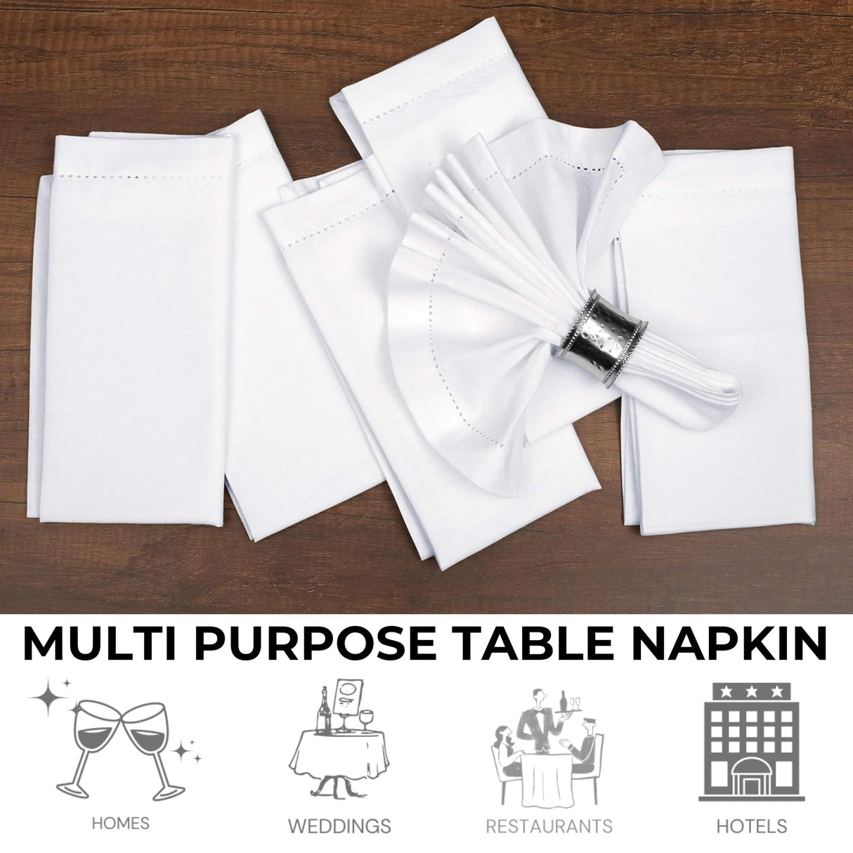 BEDDING CRAFT Set of 12 Cotton Cloth Dinner Napkin 18x18 White with Hemstitched Mitered Corners – Perfect for Wedding Dinner Parties and Table Decorations, Thanksgiving, Chritsmas Bedding Craft
