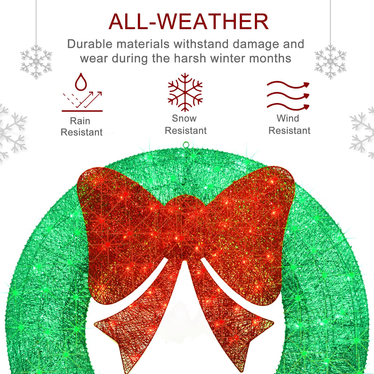 48Inch 4FT Large Christmas Wreath - Outdoor Christmas Wreaths with LED Lights,Extension Cable, Xmas Decorations for Door Outdoor Indoor Wall Home - Green HOYECHI