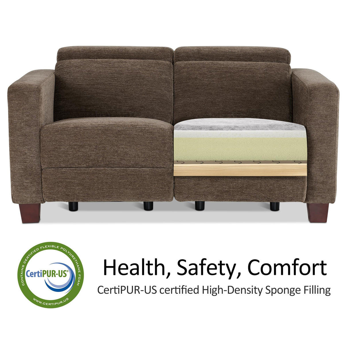 MCombo 62.2'' Wall Hugger Power Loveseat Recliner Sofa with Adjustable Headrest and USB & Type C Dual Charge Ports for Living Room, Office (Fabric, HL198M1) (Coffee) MCombo