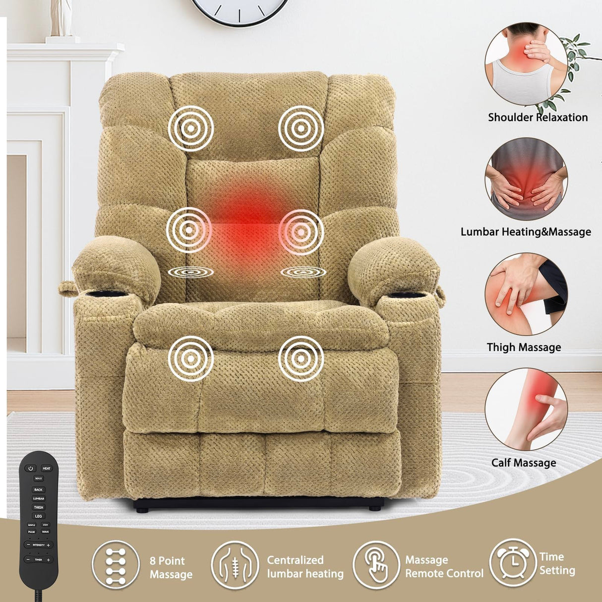 EONIX Wide Power Lift Recliner Chair for Elderly, 400lbs Heavy Duty Oversized Lift Chair with Heat and Massage, Lay Flat Power Lift Recliner with Cup Holders and Charging Ports, Beige EONIX