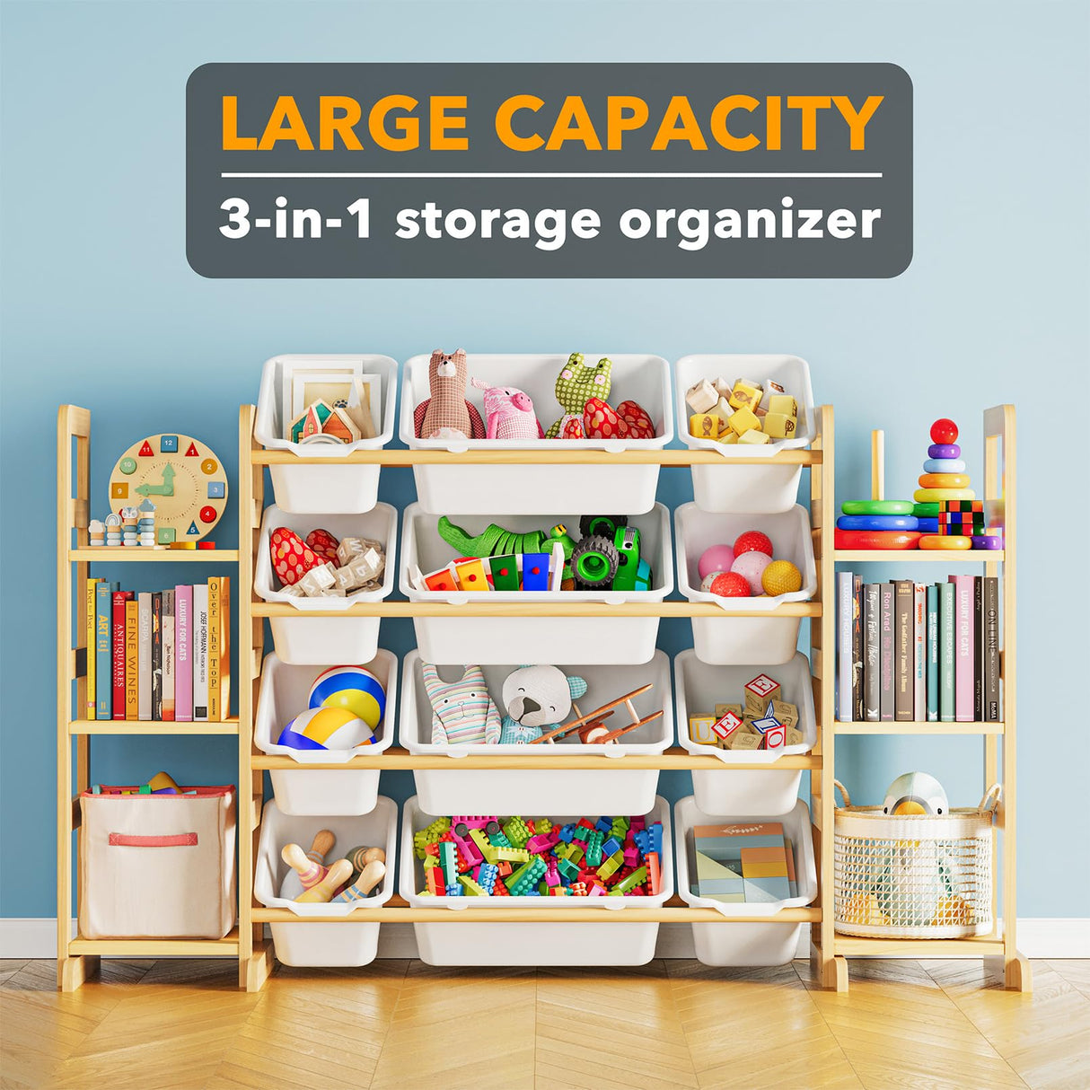 SpaceAid Toy Storage Organizer with 6 Shelves and 12 Bins, Bookshelf/Bookcase, Kids Bin Shelf, Toys Box for Playroom Organization for Bedroom & Room Decor, White, 52.3" W SpaceAid
